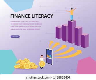 Design Illustrations About Financial Literacy With Cartoons Can Be Used For Business, Financial, Management, Website, Application, Layout Background