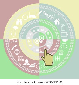Design illustrations for management, strategy, digital marketing, with a character set of modern business, working elements, financial objects. The isolated vector illustration.