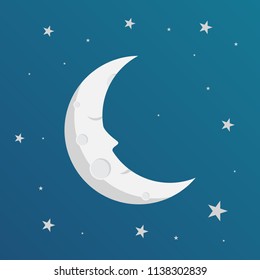 design illustrations of the moon smile at night