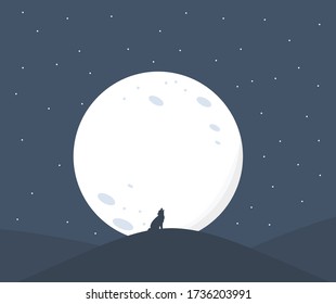 design of illustrations of natural scenery at night contained wolf