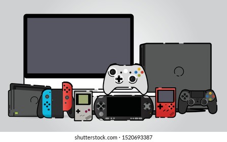 design illustrator of video game and device set