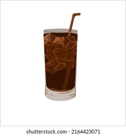 design image of coffee and ice in a glass. vector flat illustration