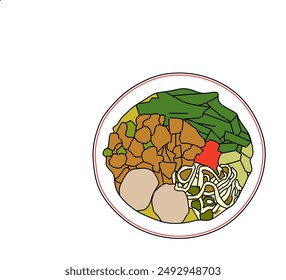 design image of meatball chicken noodles in a bowl on a white background