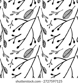 El diseño incluye delicadas hojas y subgrupos en blanco y negro en una disposición armoniosa. Diseño de Fondo de pantalla. Impresión repetida.
