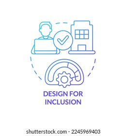 Design für das Inklusionssymbol des blauen Farbverlaufs. Arbeitsorganisation. Erstellen einer hybriden Umgebung abstrakte Idee dünne Linie Illustration. Einzeln Umrisszeichnung. Myriad Pro-Fett-Schriftart verwendet