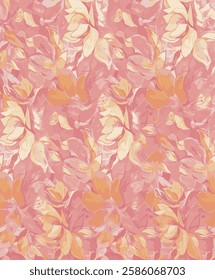 The design incorporates colors such as peach and lilac, making it suitable for applications like clothing fabric or wrapping paper. This pattern combines various elements to create an elegant 