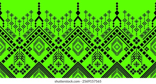 The design incorporates a mix of squares, diamonds, triangles, and zigzag lines, creating a dynamic and visually engaging composition. 