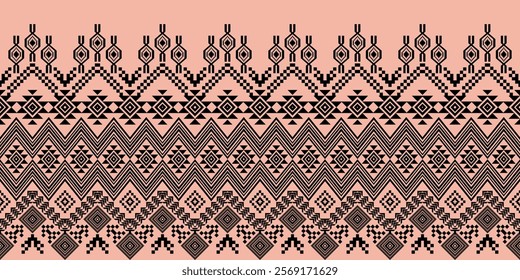 The design incorporates a mix of squares, diamonds, triangles, and zigzag lines, creating a dynamic and visually engaging composition. 