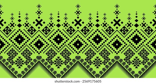  The design incorporates a mix of squares, diamonds, triangles, and zigzag lines, creating a dynamic and visually engaging composition.