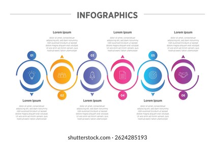 Design infographic 6 options, Business concept infographic template can be used for workflow layout, diagram, number options, timeline or milestones project.