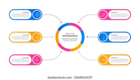 Design infographic 6 options, Business concept infographic template can be used for workflow layout, diagram, number options, timeline or milestones project.