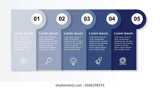 Elemento infográfico de design. Processo de 5 etapas com estilo de papel e ícones, pode ser usado para apresentação, folha de trabalho e design gráfico.