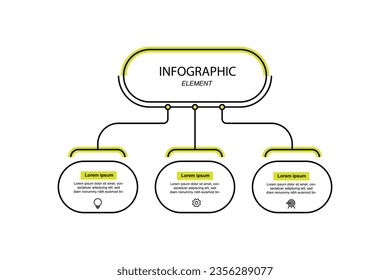 Diseño de una plantilla infográfica con un elemento gráfico de concepto de 3 pasos e iconos de marketing para presentación de negocios o diseño gráfico web.