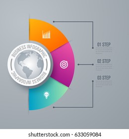 Diseño de infografía Plantilla 3 pasos, se puede utilizar para el diseño de flujo de trabajo, diagrama, opciones de número, diseño gráfico o de Sitio web.