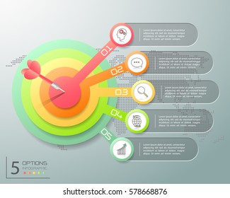 Design infographic template 5 options. can be used for workflow layout, diagram, number options, timeline and steps