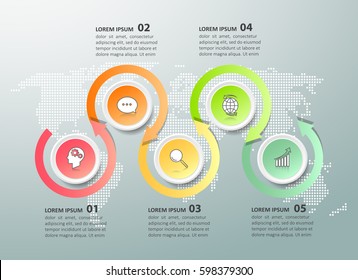 Design infographic template 5 options. can be used for workflow layout, diagram, number options, timeline and steps