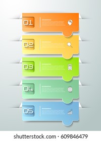 Design infographic template 5 options. can be used for workflow layout, diagram, number options, timeline and steps