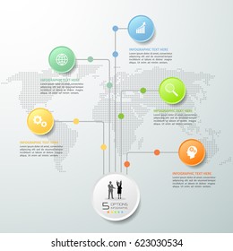 Design infographic template 5 options. can be used for workflow layout, diagram, number options, timeline and steps