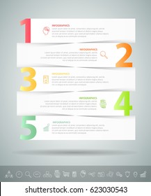 Design infographic template 5 options. can be used for workflow layout, diagram, number options, timeline and steps