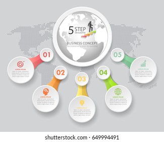Design infographic template 5 options. can be used for workflow layout, diagram, number options, timeline and steps