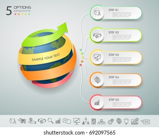 Design infographic template 5 options. Business concept can be used for workflow layout, diagram, number options, timeline, steps, demo infographic