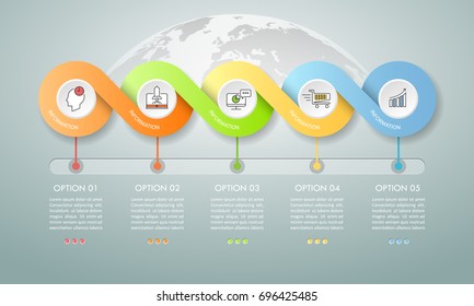 Design infographic template 5 options. Business concept can be used for workflow layout, diagram, number options, timeline, steps, demo infographic