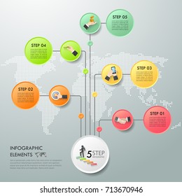 Design infographic template 5 options. Business concept can be used for workflow layout, diagram, number options, timeline, steps, demo infographic
