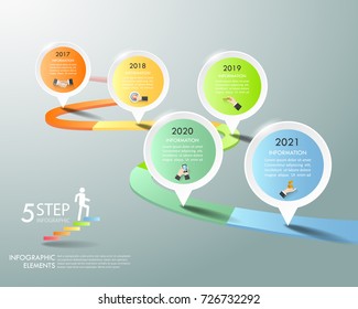 Design infographic template 5 options. Business concept can be used for workflow layout, diagram, number options, timeline, steps, demo infographic