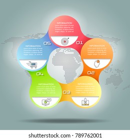 Design infographic template 5 options. Business concept can be used for workflow layout, diagram, number options, timeline, steps, demo infographic