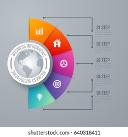 Design infographic template 5 steps, can be used for workflow layout, diagram, number options, graphic or website layout.