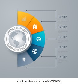 Design infographic template 5 steps, can be used for workflow layout, diagram, number options, graphic or website layout.