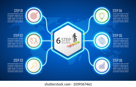 Design infographic template 6 options. Business concept can be used for workflow layout, diagram, number options, timeline, steps, demo infographic