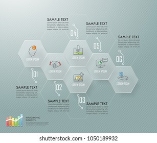Design infographic template 6 options. Business concept can be used for workflow layout, diagram, number options, timeline, steps, demo infographict