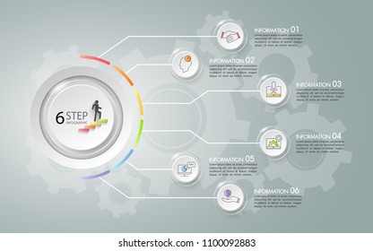 Design infographic template 6 options. Business concept can be used for workflow layout, diagram, number options, timeline, steps, demo infographic