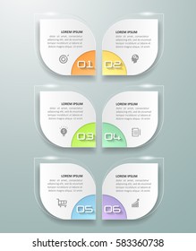 Design infographic template 6 options. can be used for workflow layout, diagram, number options, timeline and steps