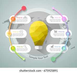 Design infographic template 6 options. can be used for workflow layout, diagram, number options, timeline and steps