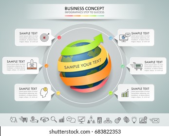 Design infographic template 6 options. Business concept can be used for workflow layout, diagram, number options, timeline, steps, demo infographic