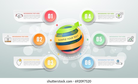 Design infographic template 6 options. Business concept can be used for workflow layout, diagram, number options, timeline, steps, demo infographic