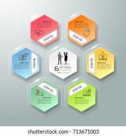 Design infographic template 6 options. Business concept can be used for workflow layout, diagram, number options, timeline, steps, demo infographic