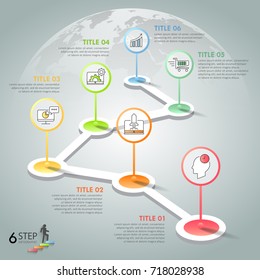 Design infographic template 6 options. Business concept can be used for workflow layout, diagram, number options, timeline, steps, demo infographic