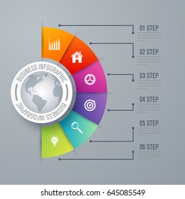 Design infographic template 6 steps, can be used for workflow layout, diagram, number options, graphic or website layout.