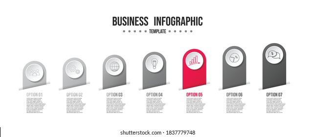 Design der Infografik-Vorlage. Ablaufdiagramm mit Unternehmenssymbole. Vektorgrafik