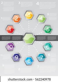 Diseñar infografía con diez opciones. Ilustración vectorial.