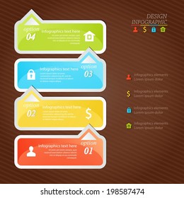 Design infographics four successive options with icons can use for infographic or web design