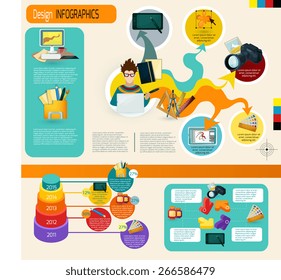 Design infographics set with designer studio symbols and charts vector illustration