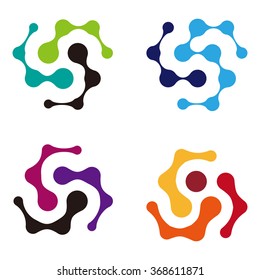 Design ink logo element. Abstract water molecule vector template set. Computer science and engineering concept icons.