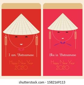 Design inspired by Vietnamese Conical Hat, palm-leaf hat, is a traditional symbol of Vietnamese people. Happy Lunar New Year. Set of lucky envelope. Easy change message in the design.