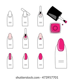 Design instruction of how to do a manicure correctly. Steps of manicure. Vector, icon