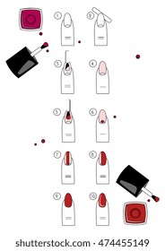Design instruction of how to do a manicure correctly. Steps of manicure. Vector, icon