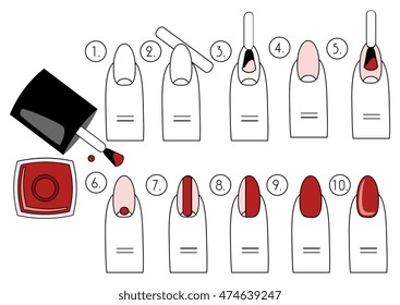 Design instruction of how to do a manicure correctly. Steps of manicure. Vector, icon